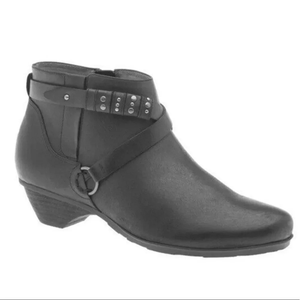 Abeo Systems Black Leather Buckle Ankle Boots Size 7n (Narrow)